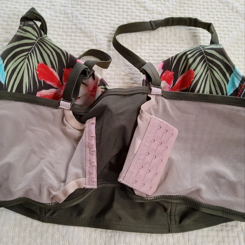 Cacique Embellished Shimmer Balconette Bra Bikini Top Size 40DD